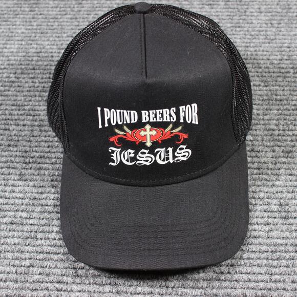 Full Send "I Pound Beers for Jesus" Trucker Hat Black Mesh Snapback *Read - Picture 1 of 9